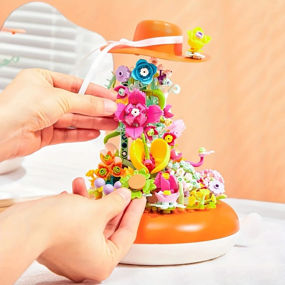 575pcs Bouquet Hat Music box Model Building Blocks Set Create Adorable Architectural Masterpieces MOC Decoration Birthday Gifts