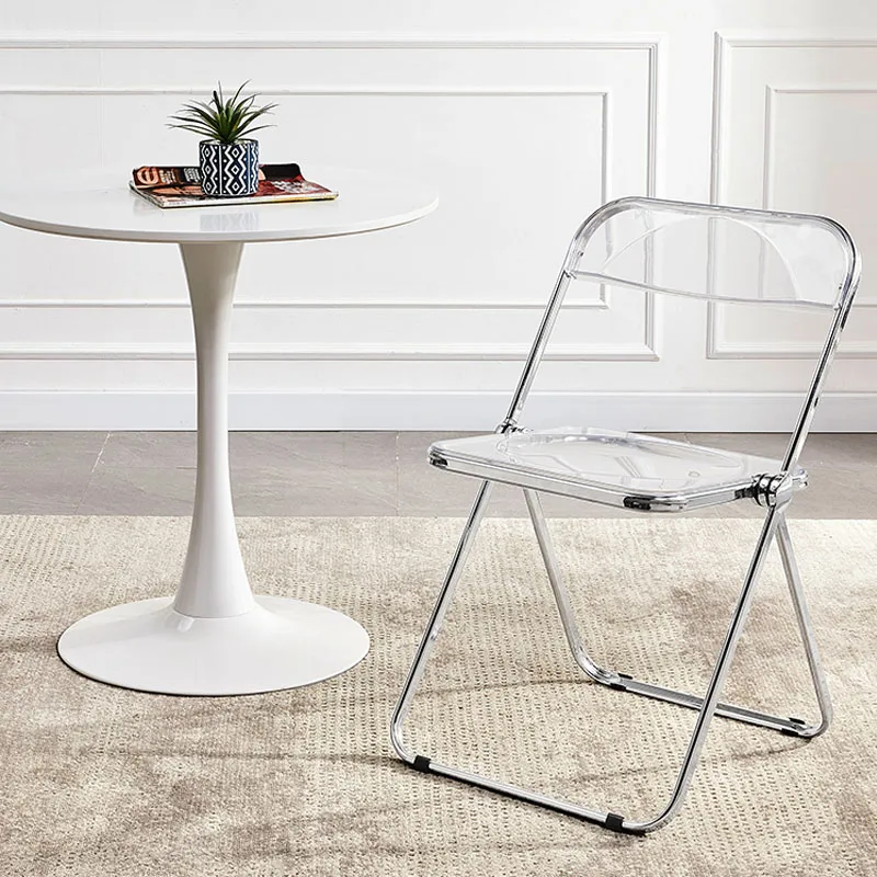 Transparent Acrylic Chair Modern Restaurant Folding Dining Chair Stainless Steel Frame Ergonomic Design Chair Balcony Rest Stool