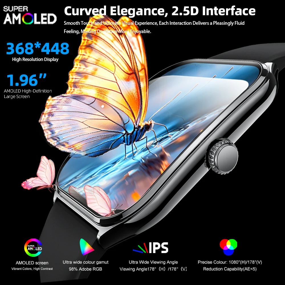 2025 Nuovo 7.5MM Ultra Sottile Astuto Della Vigilanza Degli Uomini 1.96 "Schermo AMOLED Always Show Time Frequenza Cardiaca Sport Impermeabile BT Chiamata Smartwatch