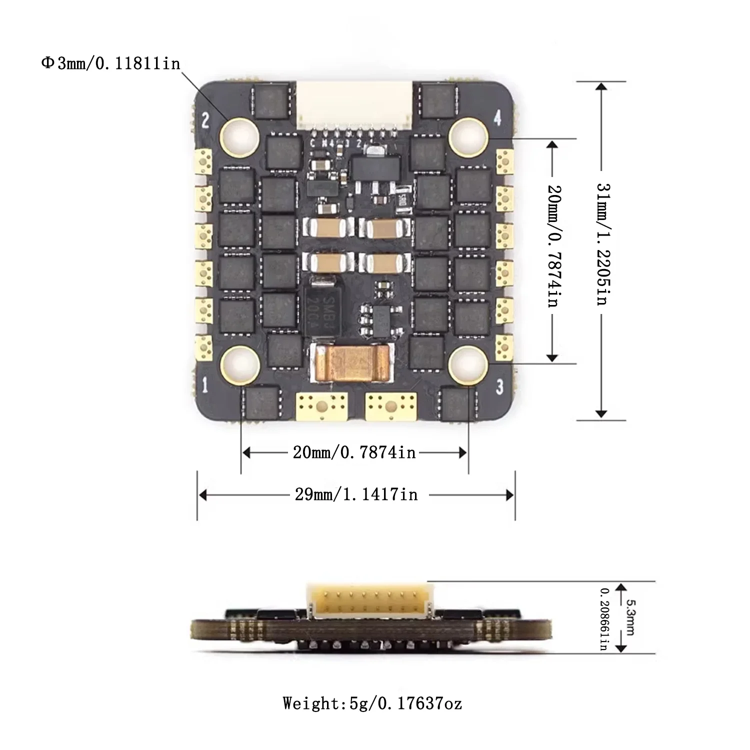 8-bit 30A/50A/60A  Brushless  4-in-1  ESC Compatible with 2S-6S LiPo Batteries Support PWM, DSHOT, ONESHOT for FPV Drones