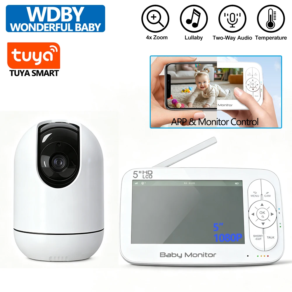 TUYA Smart Baby Monitor 1080P HD Camera 4X Digital Zoom 5000mAh Battery Built-in Lullaby Feeding Reminder Wireless Baby Care Cam