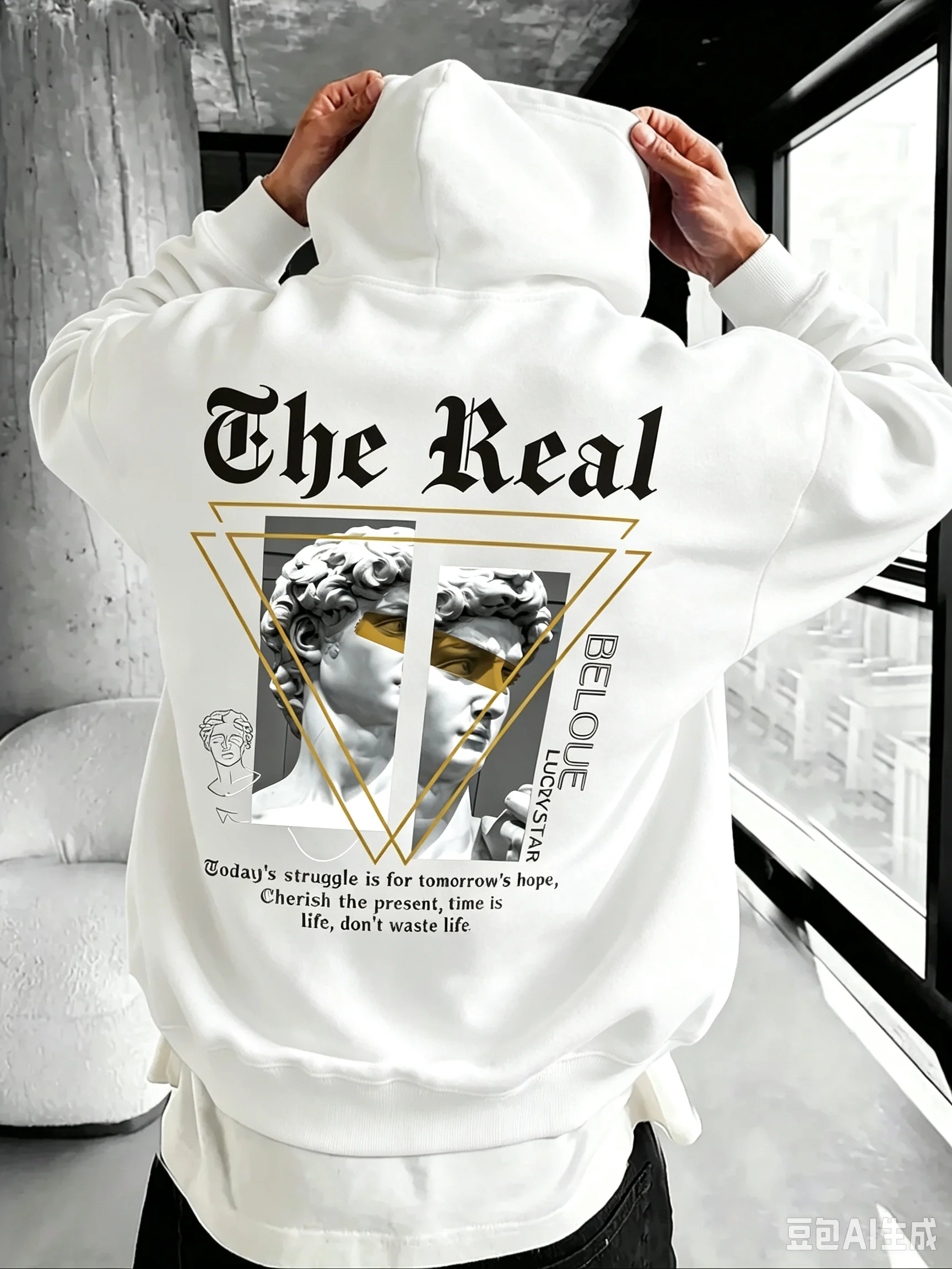 Winter and Autumn Men's Casual Sports Fashion Multi-Functional Business Commuting English Letter Print Warm Hooded Sweatshirt