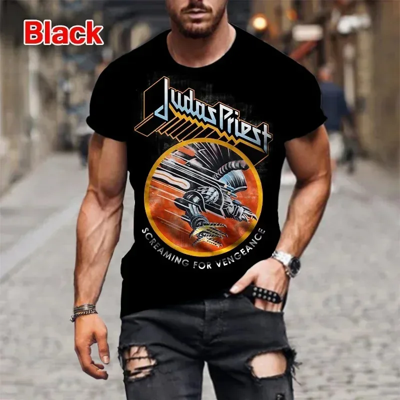 

COSda@Street Trend Oversized Tees Fashion Hip Hop Rock Judas Priest Band 3D Printed T shirts For Men Casual O-neck Short Sleeve