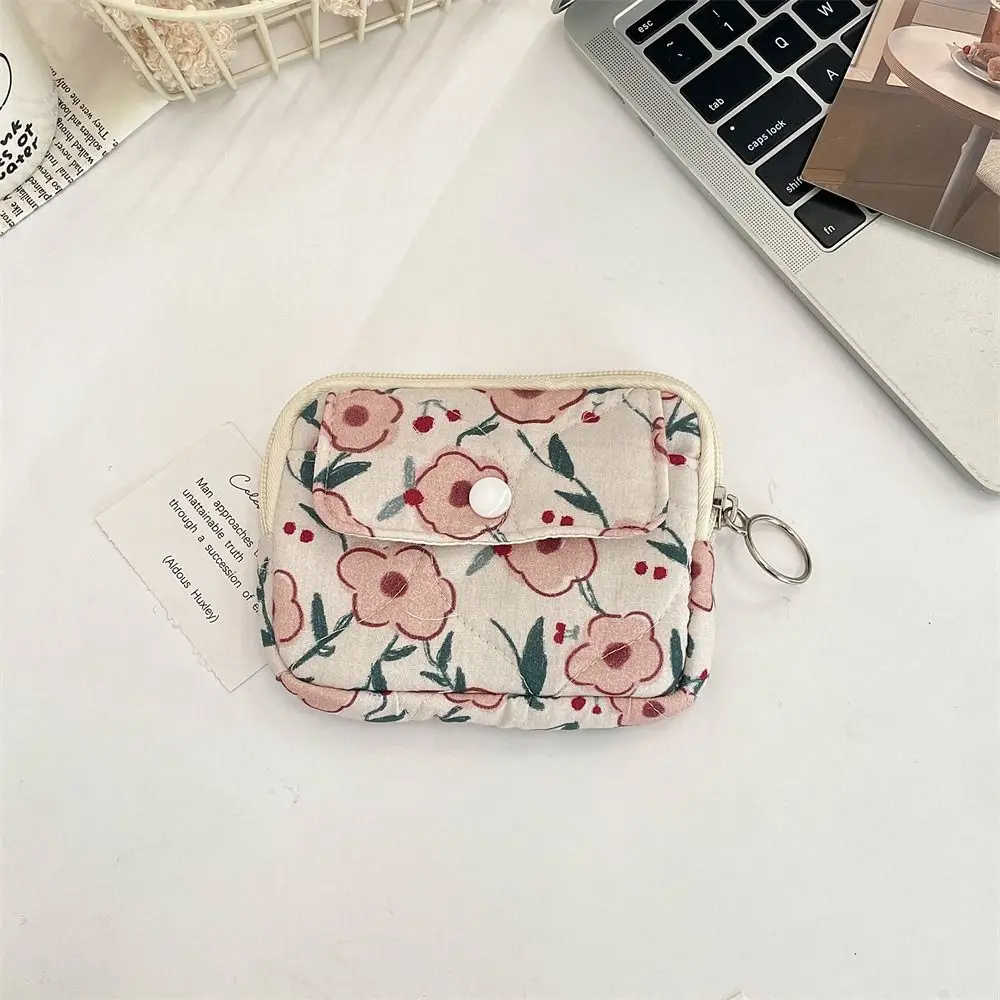 Kawaii Floral Coin Purse Korean Style Cartoon Printing Small Makeup Lipstick Bag Jewelry Packing Bag Card Holder