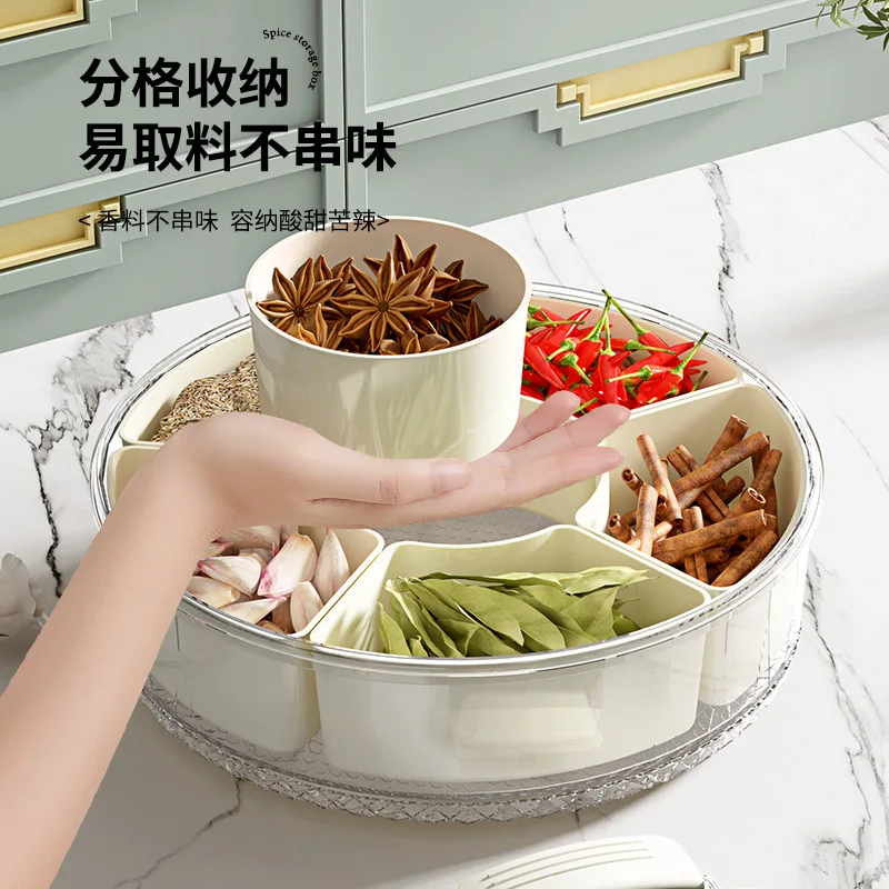 Six-part Kitchen Sealed Spice Storage Box with Handle, Transparent Dried Fruit Snack Tray, Large Capacity Refrigerator Crisper