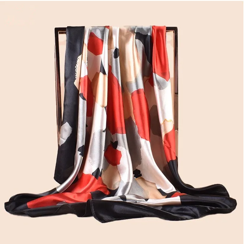 Hohe Qualität Schal Satin Seide Quadrat Schal Frauen Blume Halstuch Damen Stirnband Haar Bands Drucken Foulard Hijab Wraps Bandana – Detail 4