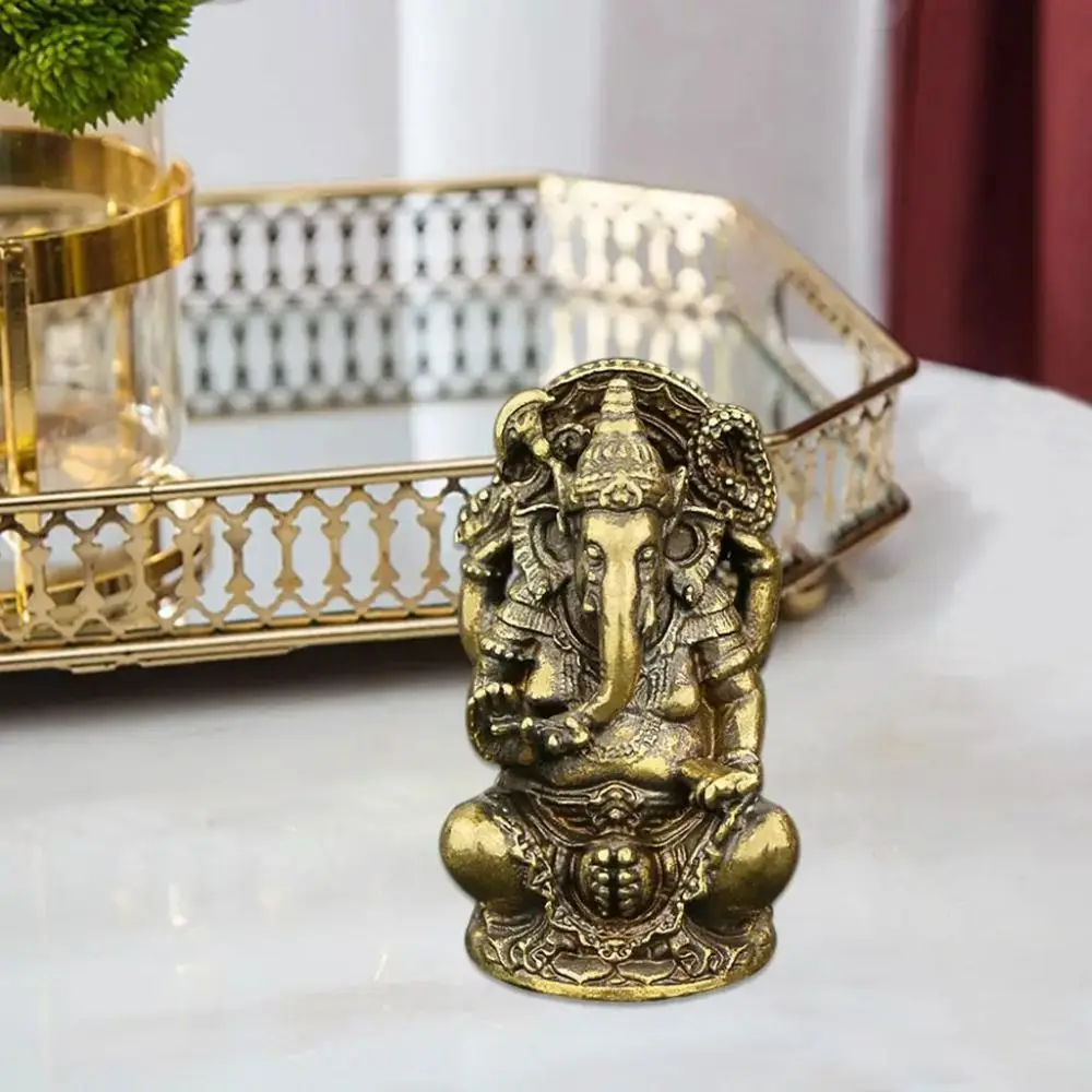 Mini Vintage Brass Ganesha Statue Pocket India Thailand Elephant God Figure Sculpture Home Office Desk Decorative Ornament