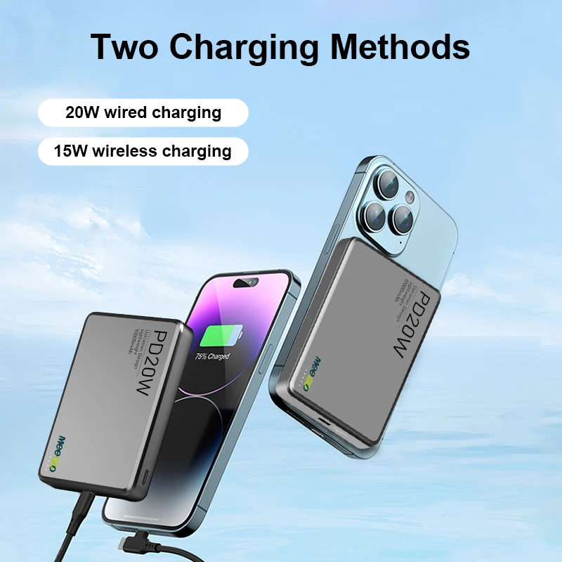 MeeGoo Mini bancos de energia sem fio magnético fino super rápido banco de potência universal portátil carregador powerbank para iPhone Android novo