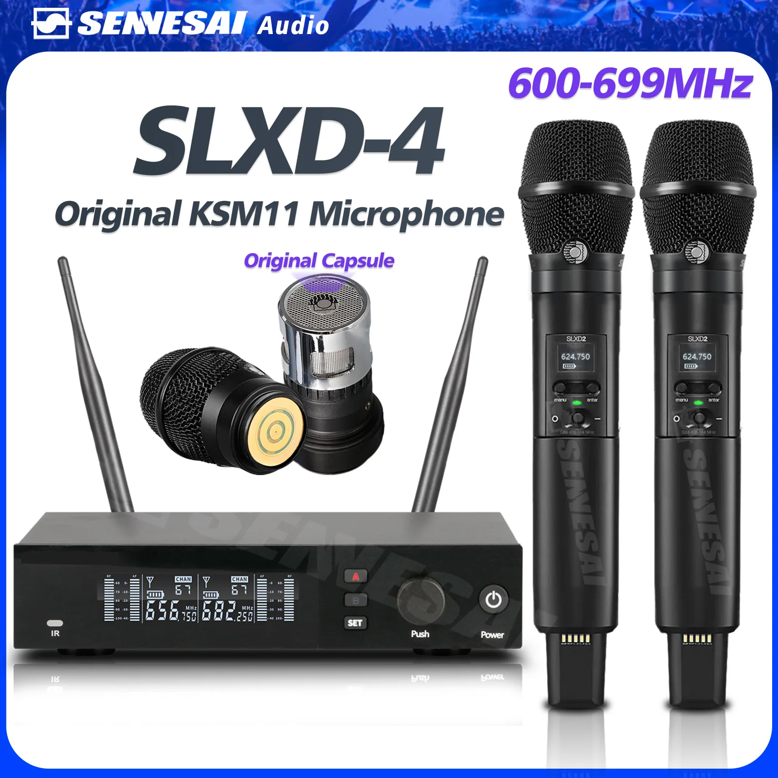 Top Quality！SLXD4 KSM11 Professional Dual Wireless Microphone Stage Performance 2 Channels Dynamic Karaoke Metal Handheld SLXD2