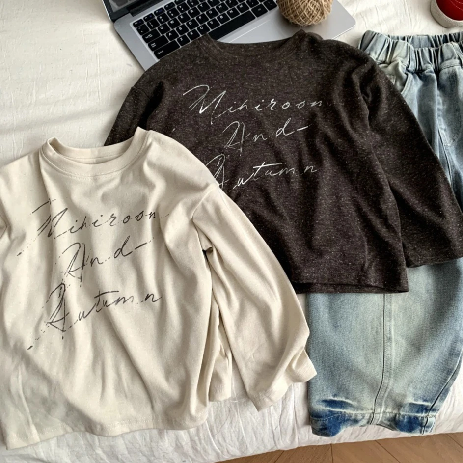 Boys T-shirt 2026 Autumn and Winter New Children's Clothing Korean Style Boys and Girls Foreign Style Graffiti Letter T-shirt
