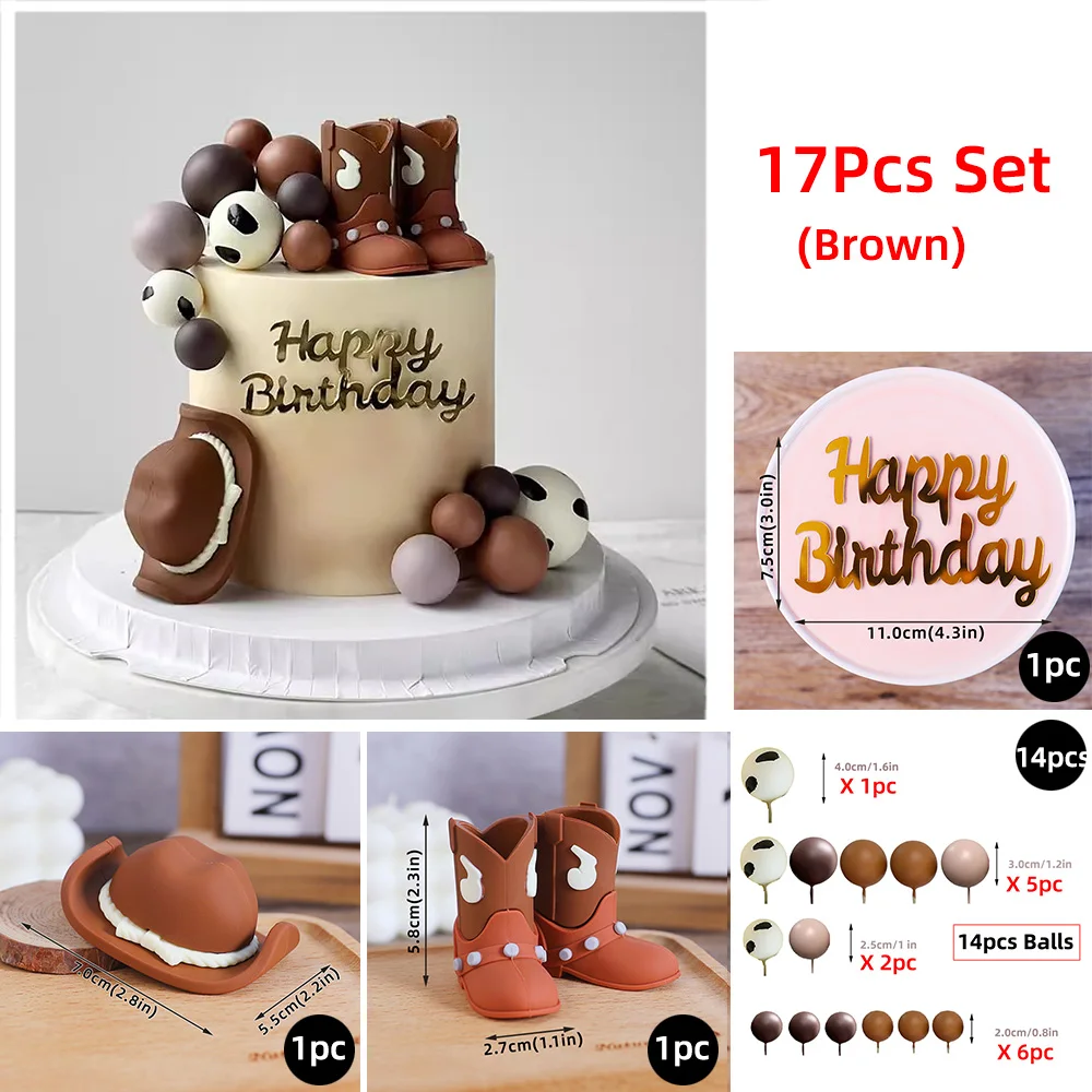 Western Cowboy Theme Cake Topper Brown Cowboy Hat Boot Balls for Kids Birthday Baby Shower Party Cake Decoration Supplies view 3