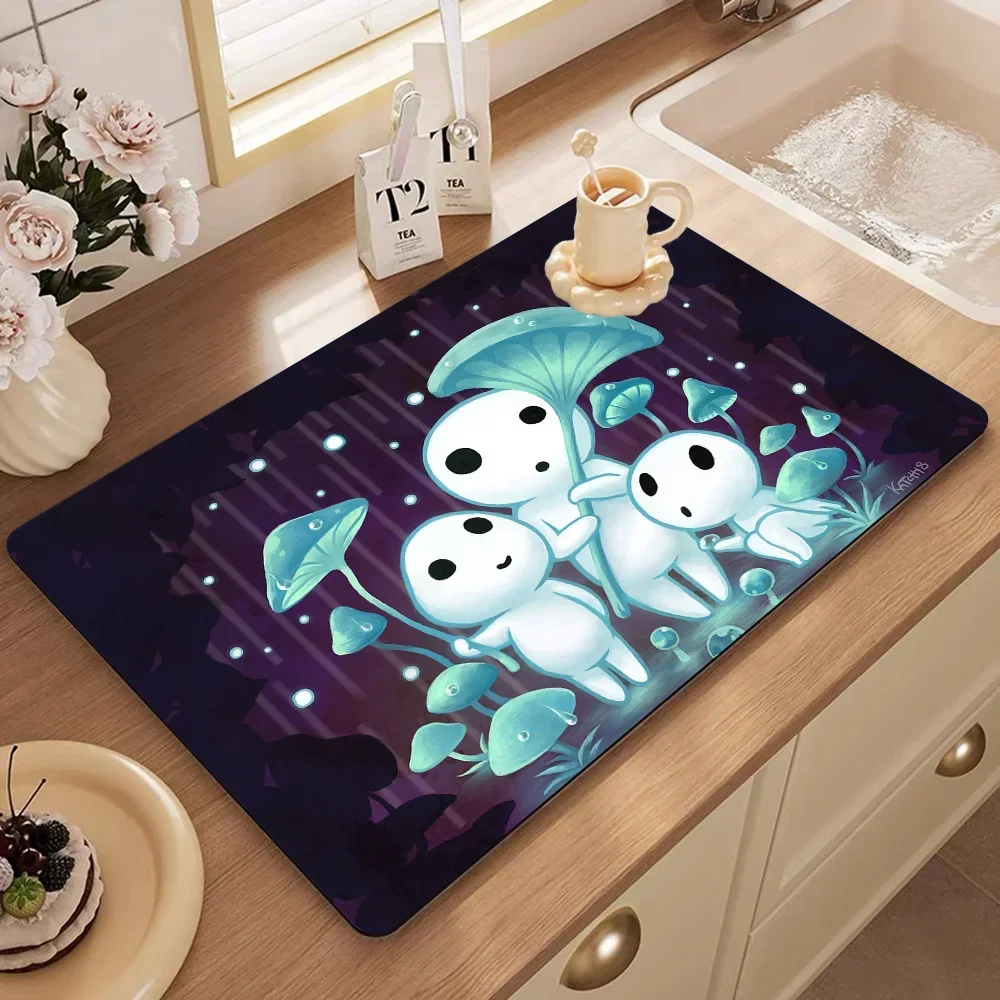 Kodama Princess Mononoke Table Drain Pad Tabletop Absorbent Draining Mat Tableware Mats Placemats For Table Decor