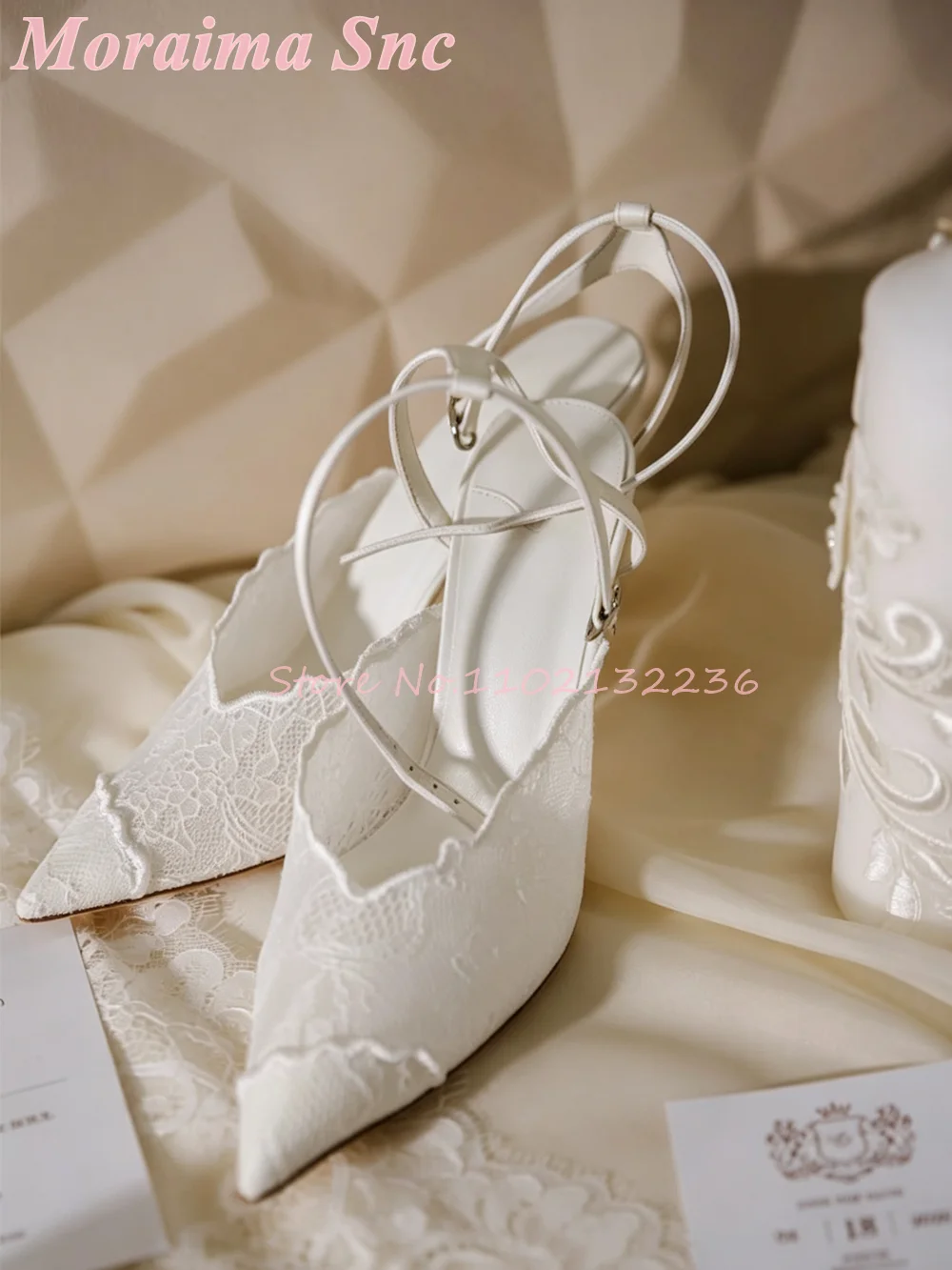 Gold Floral Toe Lace Pointed Toe Sandals Stiletto Heel Buckle Ankle Strap Blush Pink Satin Vintage Bridal Statement Footwear New view 4