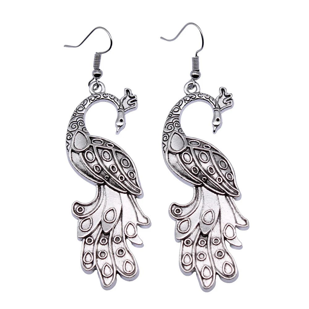 1pair Peacock earrings women Couple pendants charms for jewelry making items hook Size 18x19mm