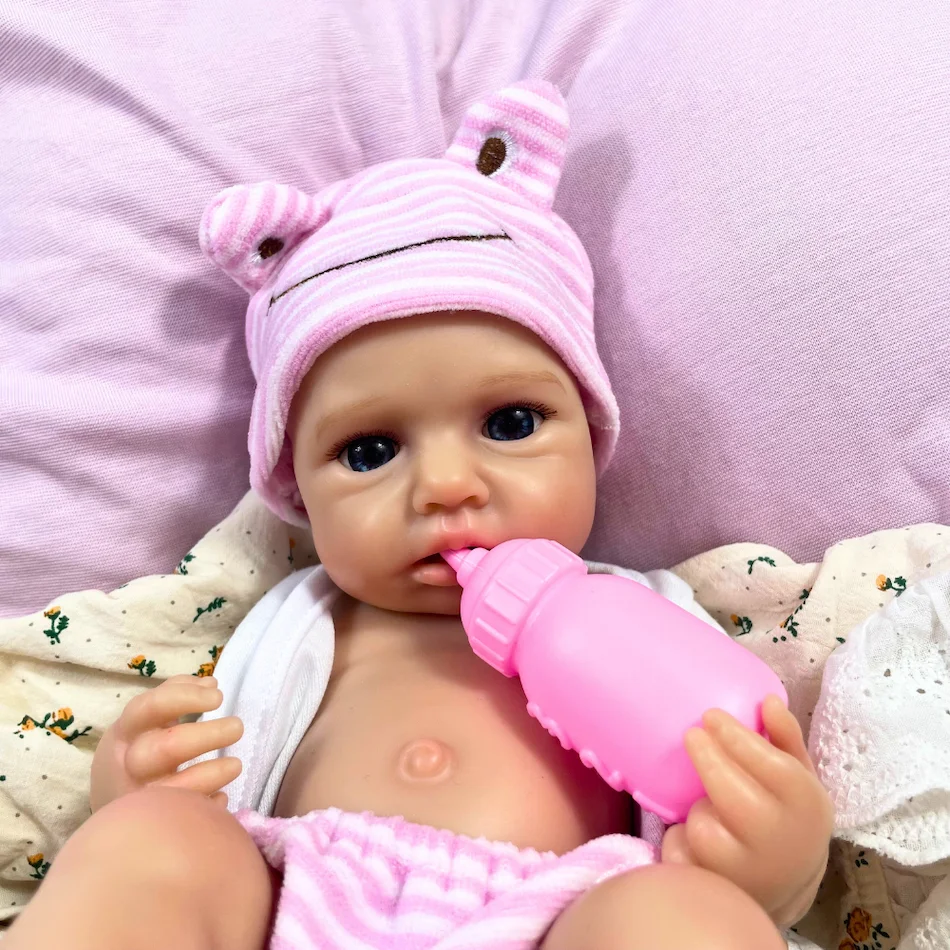 Mini 13 بوصة يمكن فتح الفم كامل سيليكون تولد من جديد دمية طفل LouLou مستيقظ فتاة لينة سيليكون الجسم قابل للغسل لعبة هدية الكريسماس