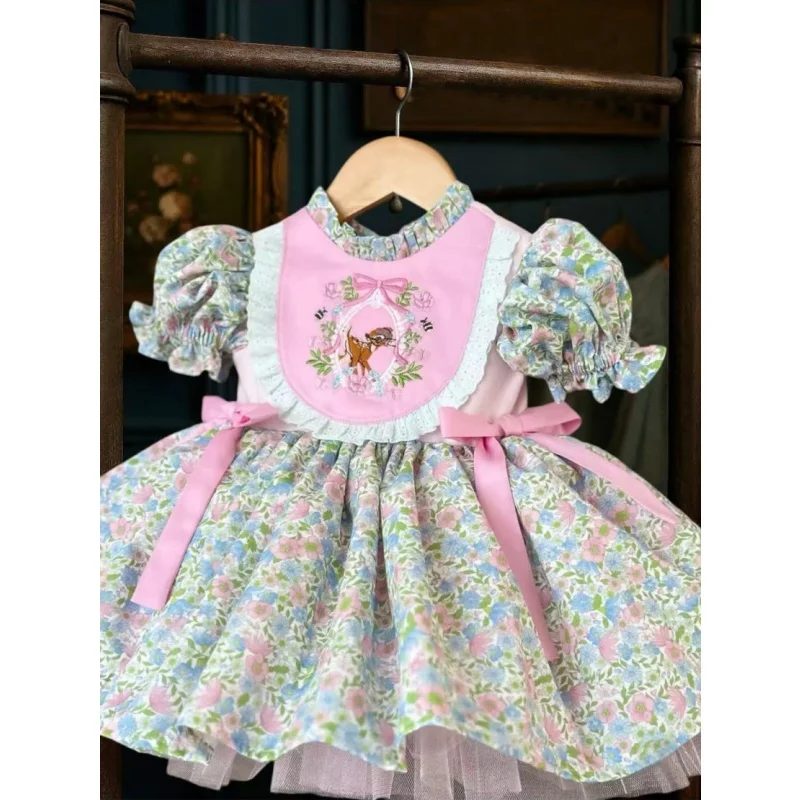 0-12Y Baby Girl Summer Floral Embroidery Vintage Princess Dress for Birthday Photography Holiday Eid B519