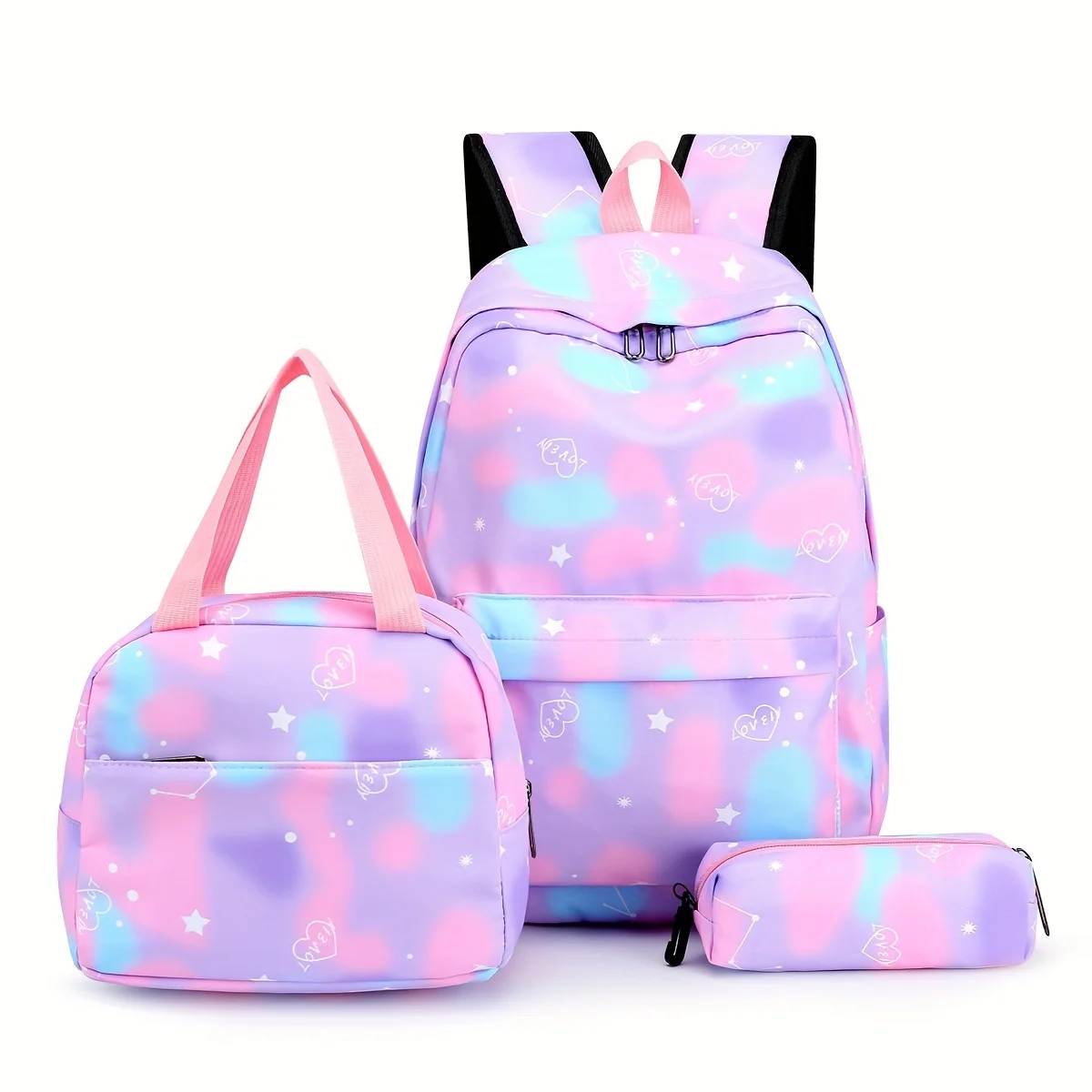 Mochila estampada con diseño de graffiti estilo cielo estrellado de ensueño a la moda, combinación de tres piezas, mochila de gran capacidad,