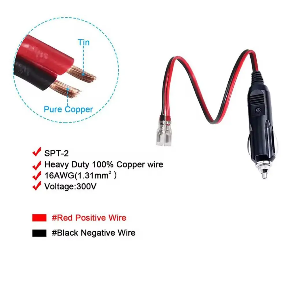12V 24V Car Cigarette Lighter Plug Male Connector with Wire 20A Fused Universal Car Cigarette Lighter Plug with Power Cord