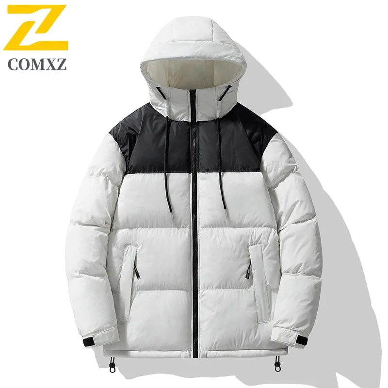 COMXZ الرجال القطن وسادة مبطنة دافئة الباردة برهان كتلة اللون العصرية ثلجي التخييم الحشو معطف المشي لمسافات طويلة الحد الأدنى الشتاء الحشو #1