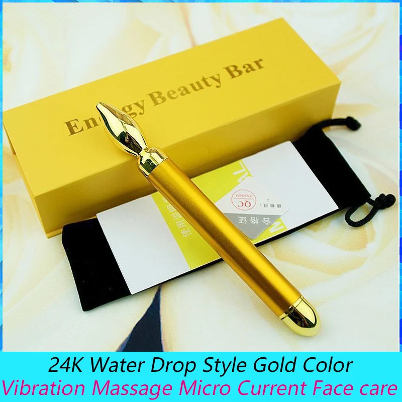 Electric Facial Beauty Device, 24K Water Drop Style Gold Color, Vibration Massage, Micro Current,Face Care, AA battery ML-062-DC