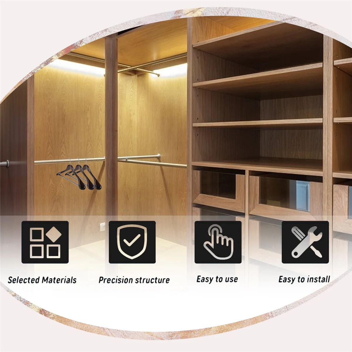 Confezione da 6 grucce in legno a spalla larga con barra per pantaloni antiscivolo - Appendiabiti per abiti in legno massello liscio