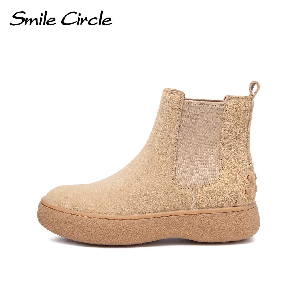 Smile Circle Chelsea Boots Women Suede Leather Platform Boots Round Toe Winter Boots