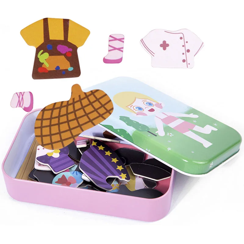 Magnetic 3D Puzzle Children Dress Up Change Facial Expression Game Iron Box Jigsaw Early Education Imagination Toys Girls Gifts