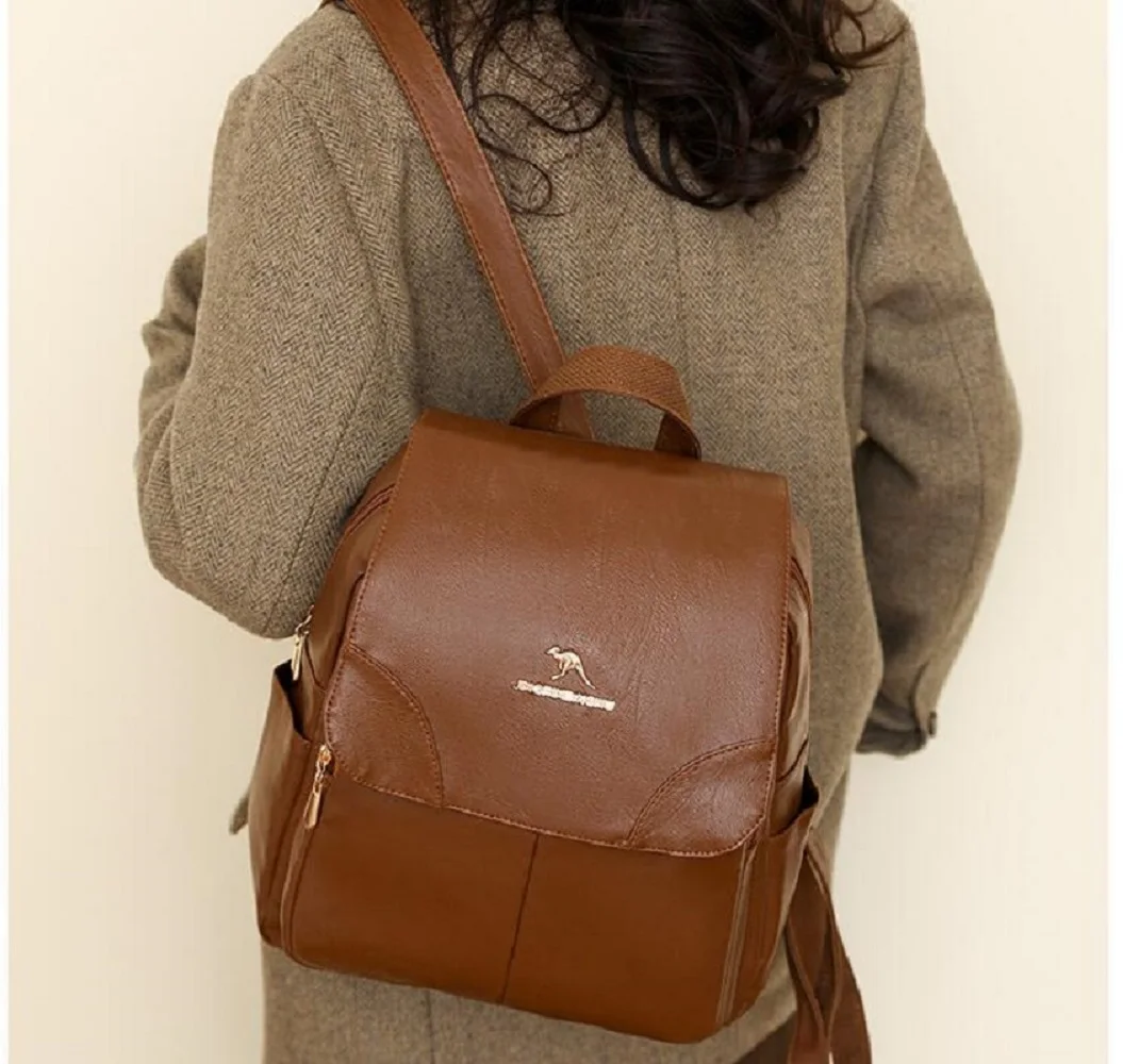 

2026 New Fashion Vintage Large Capacity Leather Travel Backpacks Women's Korean Shoulder Bags Totes School Bag Crossbody Bagpack