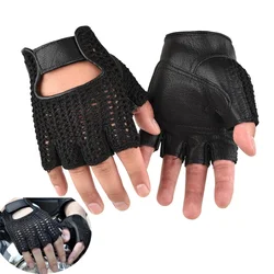 Half Finger Gloves Leather Mesh Motocross Fishnet Bike Driving Tactical Gloves Motorcycle Accessories Work Riding Men's Gloves