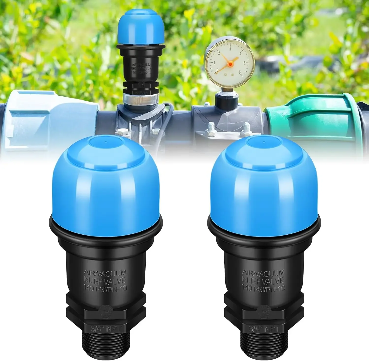 Set of 2 Vacuum Release Valves for Irrigation Systems with External Thread for Easy Connection and Automatic Air Management