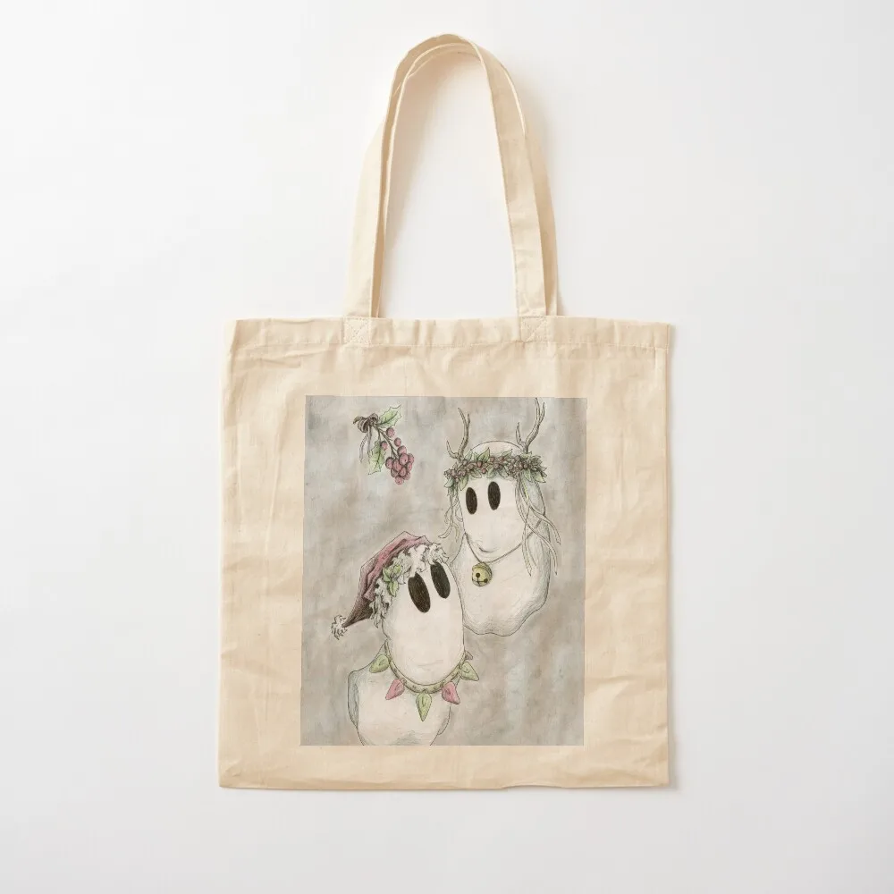 Holiday Spirits Ghost Boo Tote Bag foldable reusable bag Canvas shoulder bag handbag shopping