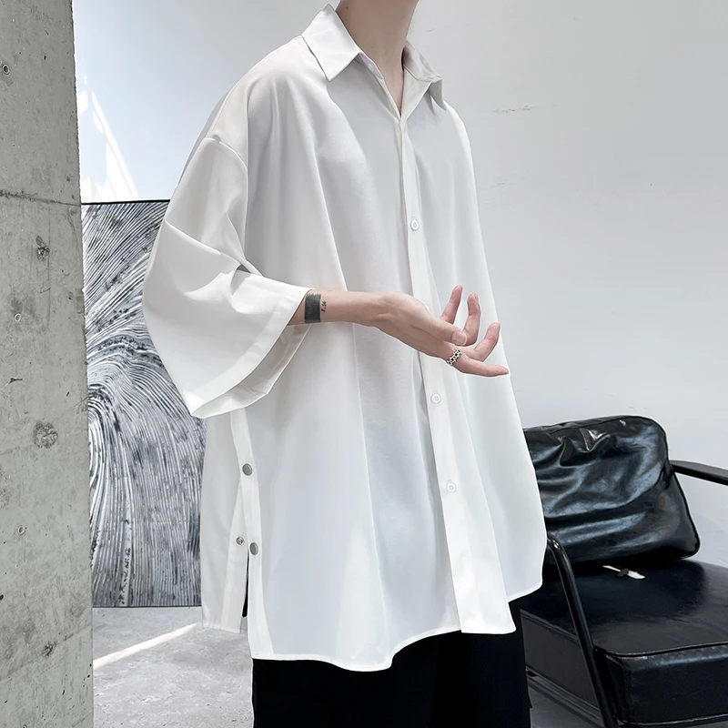 Summer Short Sleeved Shirt Men Oversized Fashion Social Mens Black Dress Shirt Korean Loose Casual Shirt Mens White Shirt M-3XL