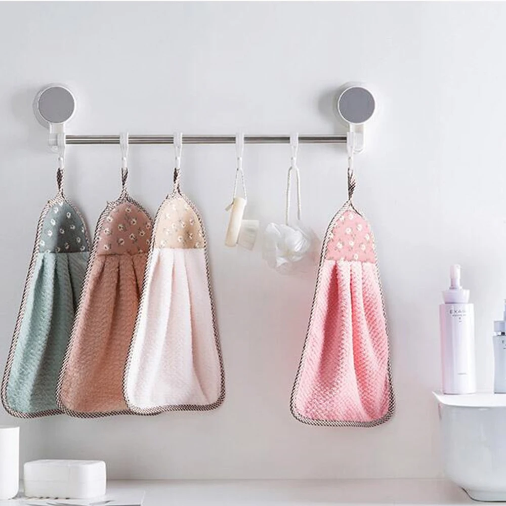 

1PC Coral Velvet Hand Towel Strong Absorbent Towel Kitchen Wall Hanging Towel Household Kitchen Cleaning Rag Cloth Dish Towel