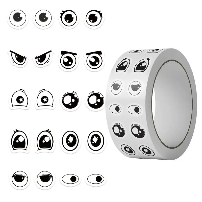 500Pcs Cute Cartoon Eye Stickers Roll Assorted Expression Decals For DIY Craft, Classroom School Teacher Stationery Book Decor