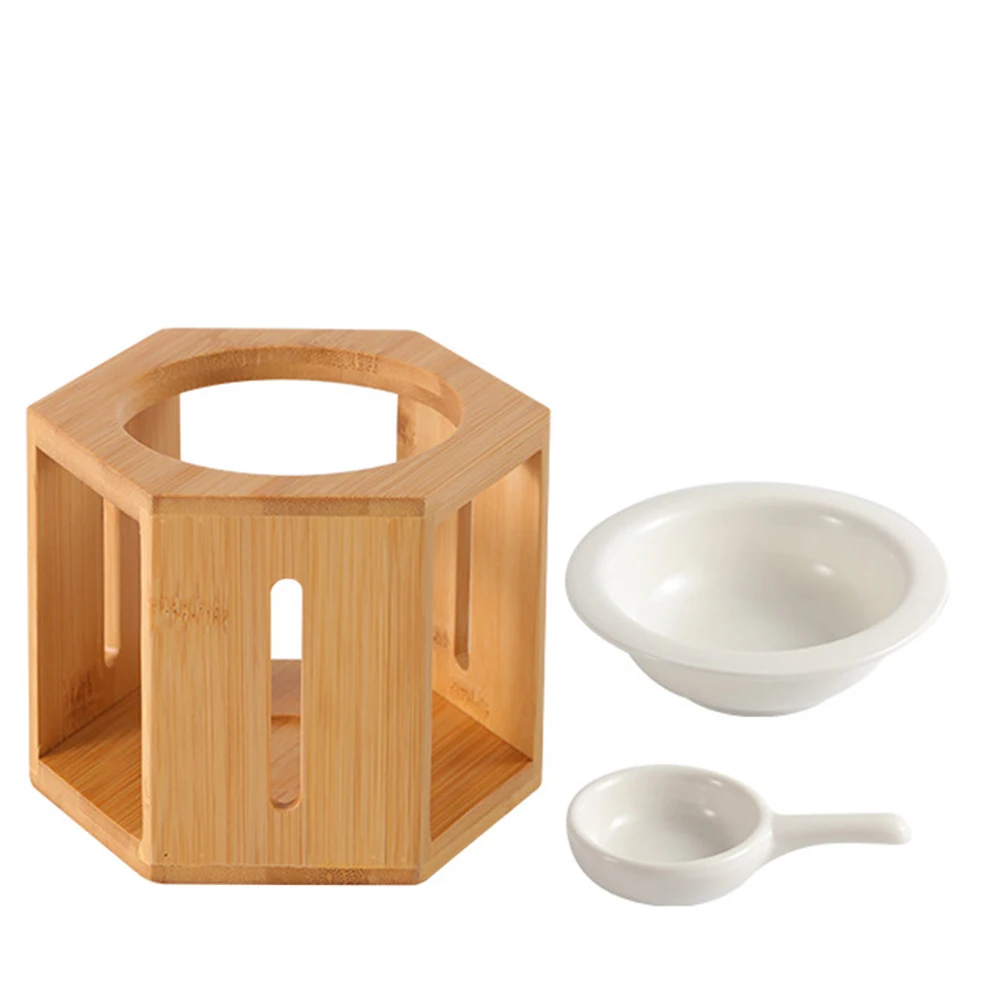 

1Set Hexagon Ceramic Bamboo Essential Oil Burner Aroma Diffuser Wax Melt Burner Tealight Holder for Room