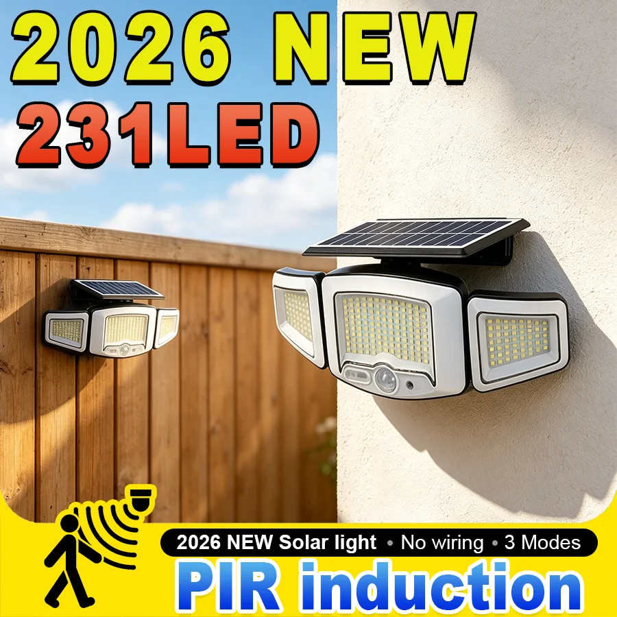Solar Light Outdoor 231 LED Integrated Super Bright Motion Sensor Strong Power IP65 Waterproof 3 Working Modes Garden Wall