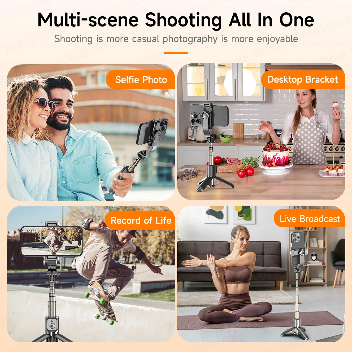 Mini Statyw Selfie Stick TOKQI z 3 Kolorowymi Światłami Wypełniającymi, Odłączanym Uchwytem, Obrotem 360° i Pilotem Bluetooth do Vlogów i Transmisji na Żywo — zdjęcie produktu 6