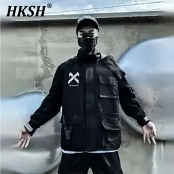 HKSH Autumn Winter New Men's Tide Dark China-Chic Brand Splice Hooded Coats Ins Punk Techwear Safari Style Pockets Jacket HK3492