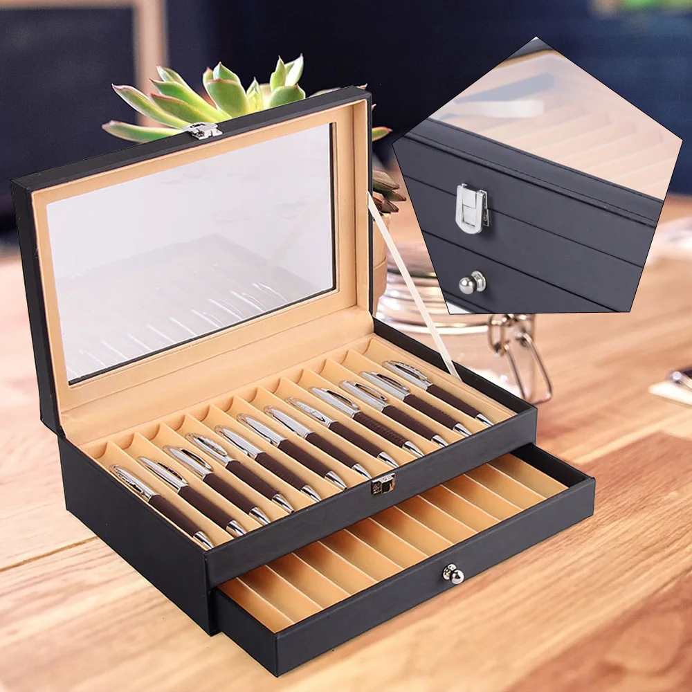 

Leather Storage Collector Organizer Box 24 Fountain Pen Display Case Holder Stationery School Office Supples Bag