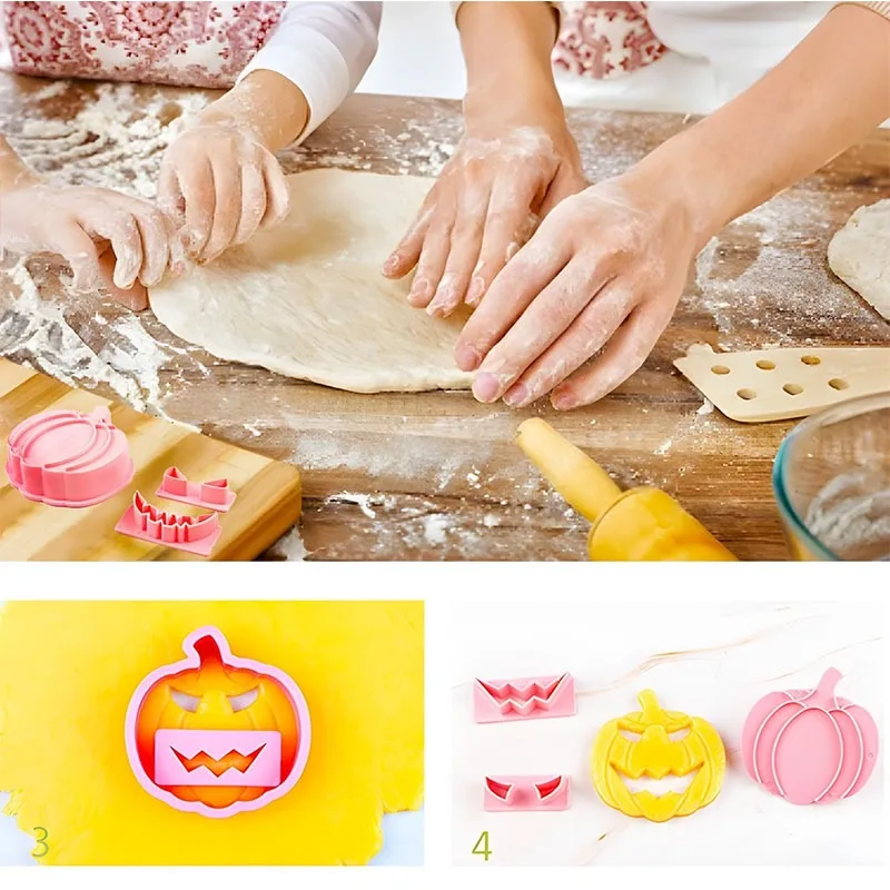 Halloween Cookie Cutter Set Ghost Pumpkin Bat Skull Fondant Biscuit Molds DIY Baking Cake Decorating Tools for Halloween Party