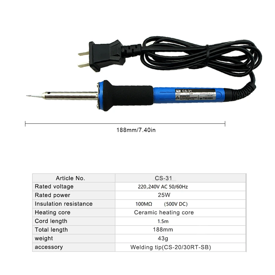 GOOT CS-31 Precision Thermostat Electric Soldering Iron 25W with Sharp Welding Tip for PCB Solder Operation Tools