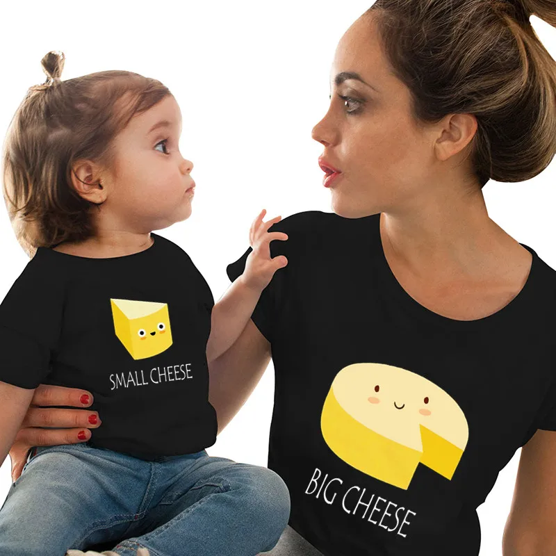 Family Matching Clothes Father Mother Daughter Son Big Small Cheese Family Look T-shirts Clothes Dad Mom and Me Baby T shirt