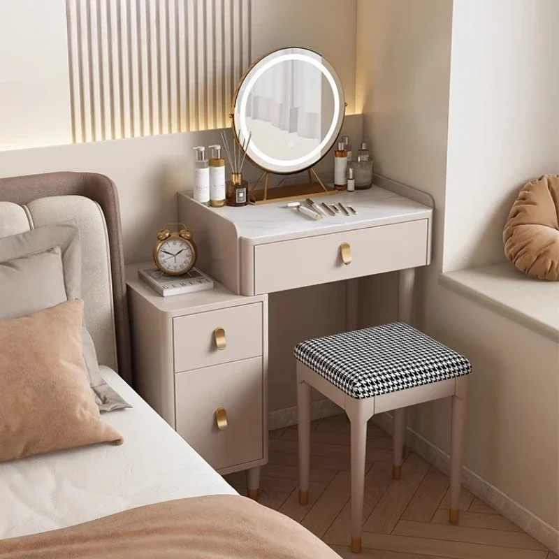 

Bedside Table Vanity Makeup Vanities Makeup Desk Dressers Furniture LED Lamp Solid Wood Dressing Dresser Retractable Storage
