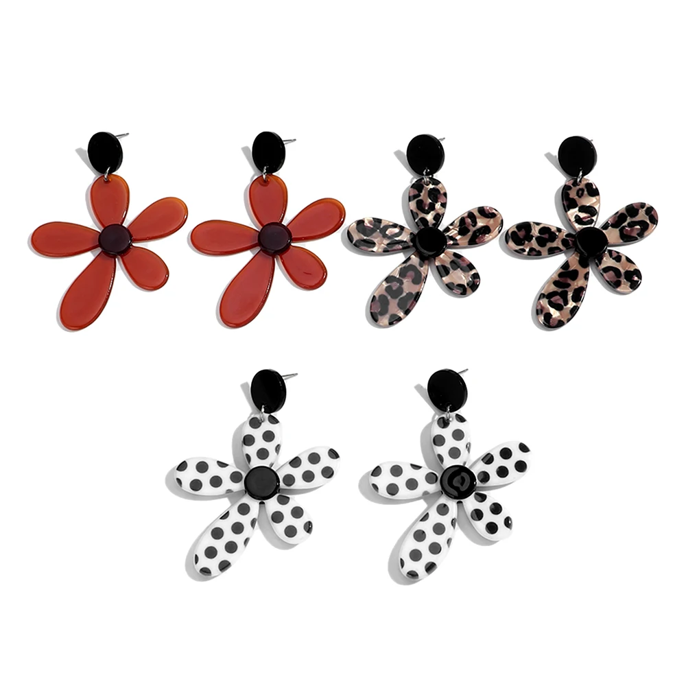 Trendy Acryl Leopard Print Blume Tropfen Ohrringe für Frauen Nette Unregelmäßige Fünf Blütenblatt Floral Ohrring Mode Schmuck Geschenke