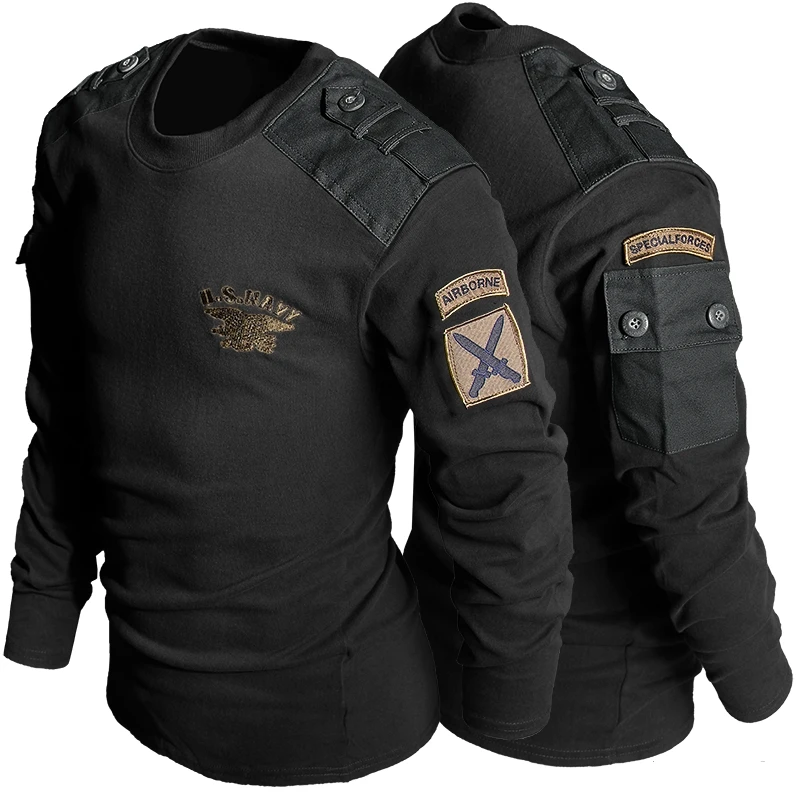 Army Tactical T-shirt Men's Spring Autumn Long Sleeve Military T Shirt Combat Clothes Uniform Tops Round Neck Cotton Tee 4XL