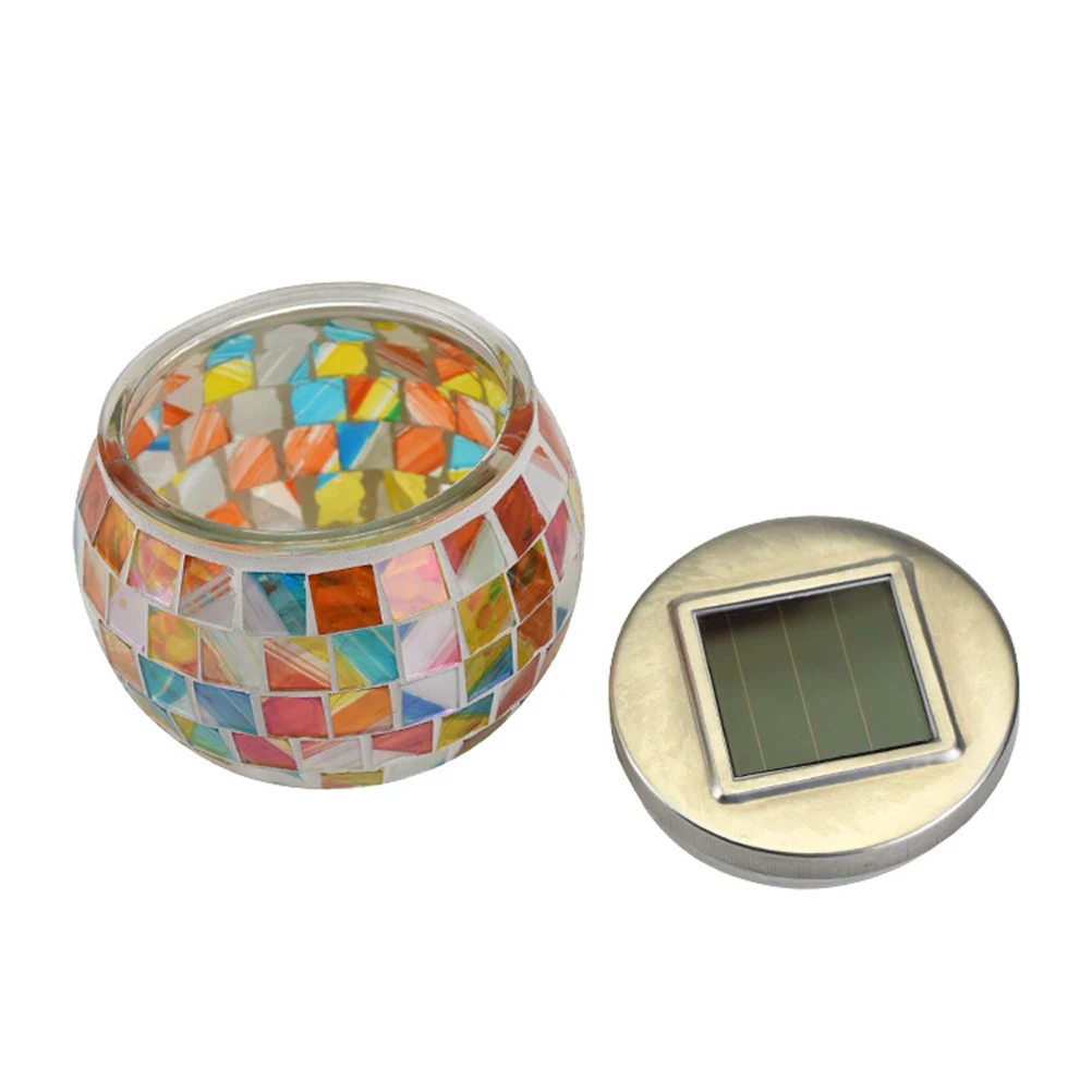 

2Pcs Solar LED Colorful Mosaic Glass Ball Jar Light Romantic Atmosphere Decorative for Garden Party Home Can Lights