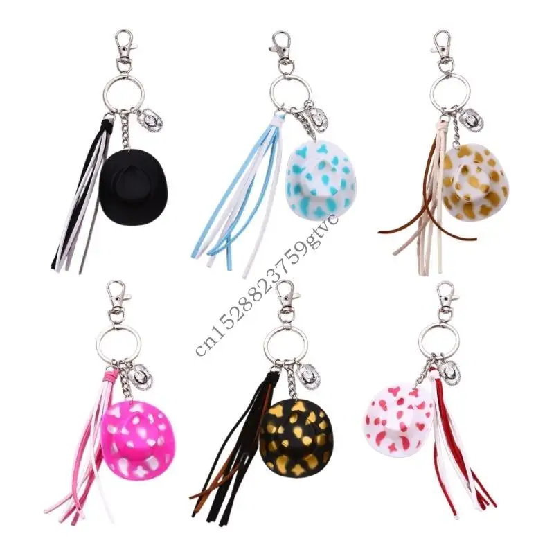 

D0UF Stylish Cow Print Keychain Pendant Cowboy Hat Charm Keyring Stylish Key Chain
