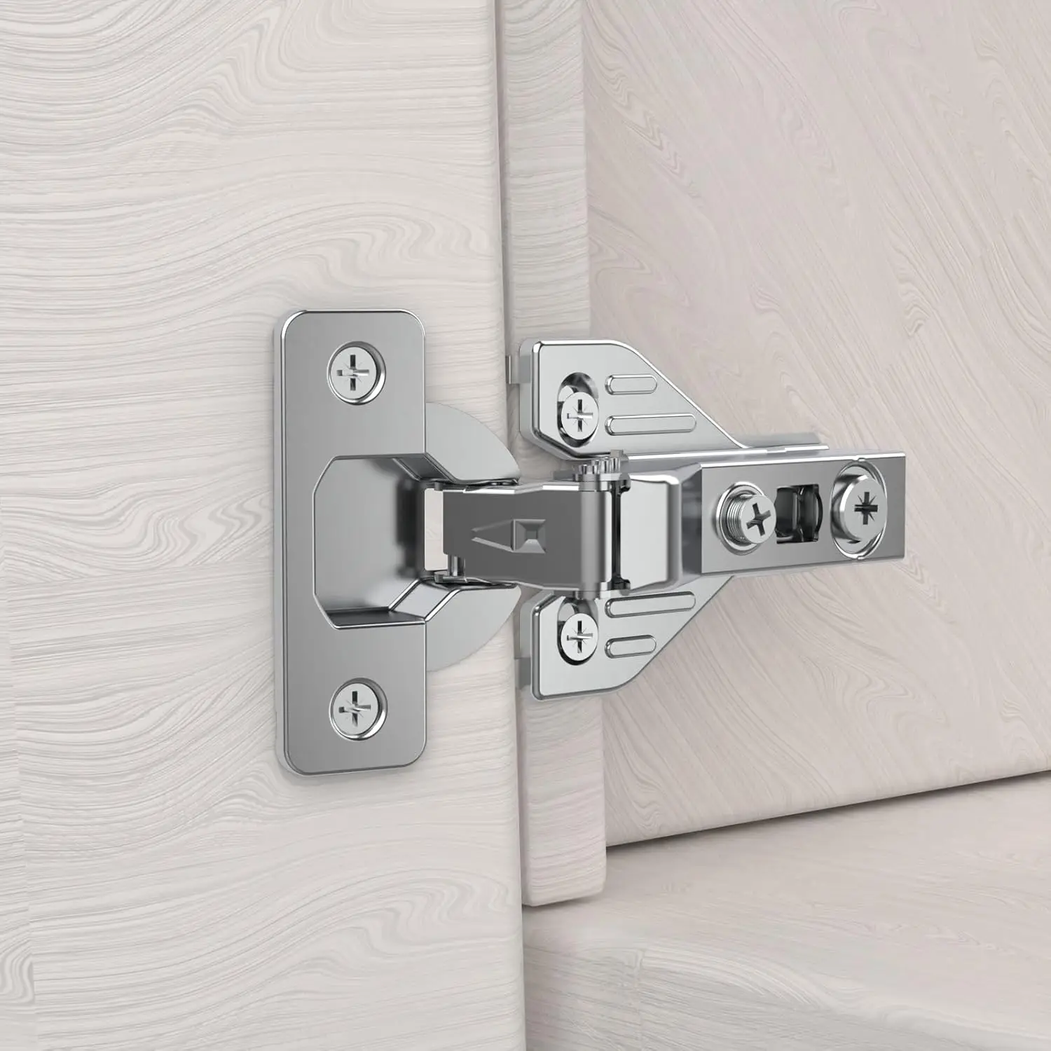 Covered 3D soft close hiding hinges for face framed doors and frameless doors, cleats, self-closing hiding satin nickel