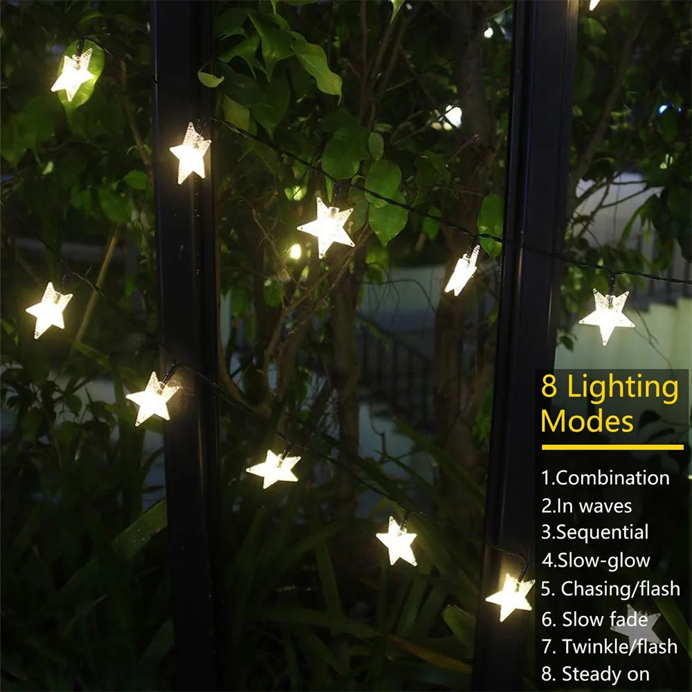 Kerstversiering Outdoor Solar Star String Lights Op Zonne-Energie Kerstverlichting Waterdichte Zonne-Verlichting 341