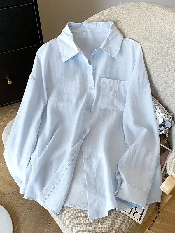 

Легкая женская рубашка с длинным рукавом, летняя новинка, солнцезащитная верхняя одежда, кардиган, топ во французском стиле, свободный крой, полиэстер...